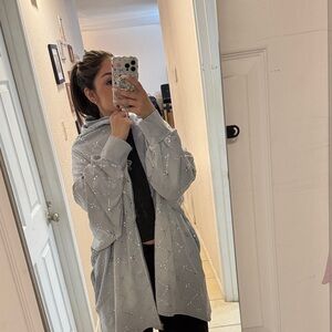 AKIRA Quilted Light Gray Hoodie with Rhinestone Grid